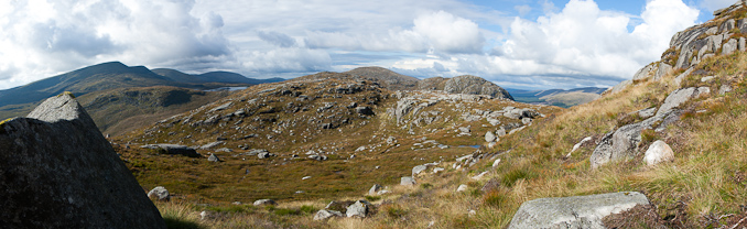 Panorama of Dungeon Hill from Craignaw